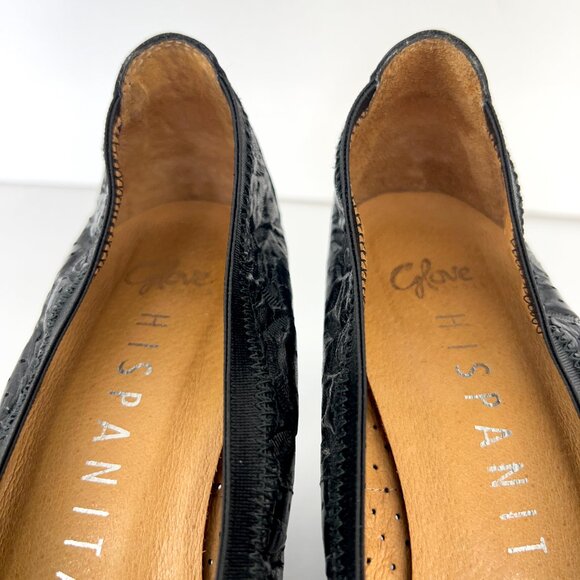 Sz 39 Hispanitas Black Floral Texture Elastic Pointed Toe Pump Heels‎ - Picture 5 of 13